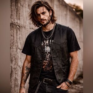 ‘80s Vintage Genuine Leather Snap-Up Classic Biker Grunge Vest Sz 46 Large - NWT